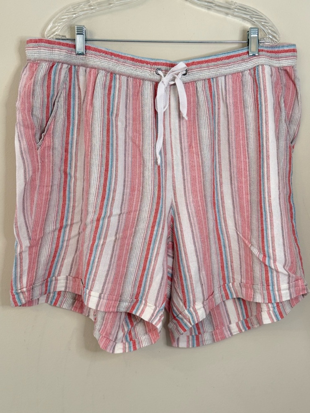 Dash pink striped linen blend elastic drawstring shorts plus SZ 1X